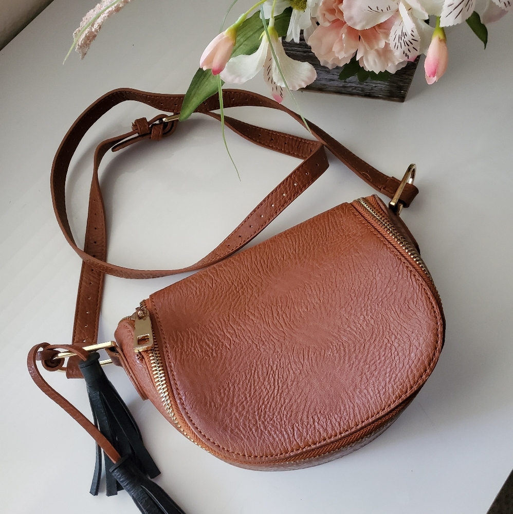 Free People Foldover Tassle Leather Crossbody